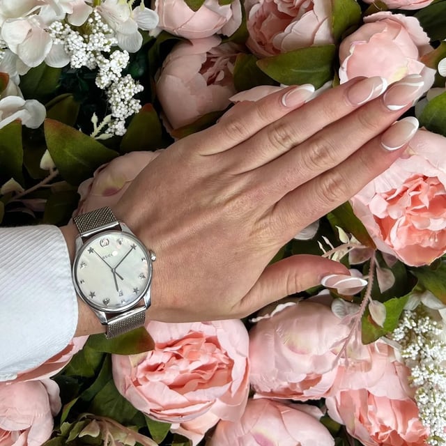 The latest addition to the Gucci’s G-Timeless collection looks the heavens for inspiration, the mother-of-pearl dial giving the impression of a cloudy sky and the markers replaced with stars and winged creatures. Set in a sleek stainless steel case with a mesh bracelet, the YA1264040 watch will bring an ethereal touch to your wrist this season. Gucci stainless steel, mother-of-pearl and mesh watchRef: YA1264040Stainless steel case, mother-of-pearl dial, star bee and heart markers, mesh strapWater resistance: 30MSwiss Made