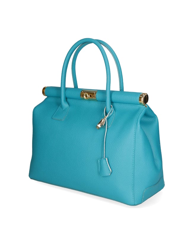 Bolso de mano de mujer de dos compartimentos con bandolera extraíble. Producto artesanal italiano en piel genuina dólar. Hecho en Italia