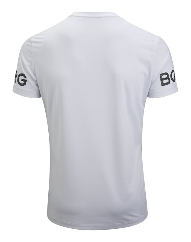 Björn Borg - Men’s High Performance Short Sleeve T-ShirtGet ready for your next run with the Björn Borg Men’s High Performance T-Shirt. A high quality performance t-shirt made from breathable material. Ideal for all other types of exercise.This short sleeve T-shirt is made from a breathable material that will keep you comfortable and dry as you move. It comes in a regular fit with a round neck, a longer length designed to include overhead exercises, and a longer back for extra coverage, ideal for running or other sports.With a higher armhole construction for optimal movement and the iconic Borg logo on the chest gives this t-shirt a stylish twist that will make it an instant favourite in your wardrobe. It also comes in 3 classic colours: Black, White & Peacoat (Navy).The Björn Borg Short Sleeve T-shirt is a high-performance tee made from soft 90% recycled polyester stretch quality fabric. The material is also quick drying so that you don’t have to worry about sweat while you workout.This t-shirt is made from: 90% Polyester (Recycled), 10% Elastane and comes in 4 sizes: Small, Medium, Large & X-Large. It is a short sleeve length and is Machine Washable.Extra Product DetailsBjörn Borg Men’s T-ShirtShort Sleeve LengthIdeal For EverydaySuitable For SportsBreathable MaterialRegular Fit & Round NeckHigher Armhole ConstructionIconic Borg Logo On ArmQuick DryingInsert Panels Under ArmsComes In Black, White or Navy90% Recycled PolyesterAvailable In: S, M, L & XLMachine Washable