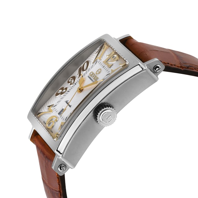 Gevril 15005-5 Men's Avenue of Americas Swiss Automatic Watch

Gevril Men's Swiss Watch from the Avenue of Americas Collection
44mm Rectangle 316L Stainless Steel Case, White Dial, Screw Down Crown
Date at 6 o'clock
Screw Down Crown
Genuine Light Brown Handmade Leather Strap with Tang Buckle
Anti-reflective Sapphire Crystal
Water Resistant to 50 Meters/5ATM
Swiss Made Automatic, Sellita SW200 Movement