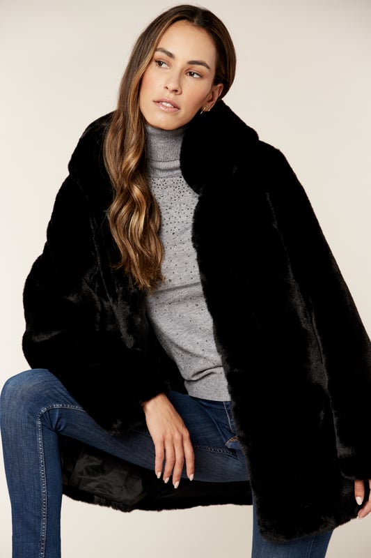Black fur coat missguided online