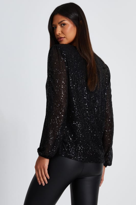 - Sequin design - Long sleeve - Drape neckline - Model height: 5' 9" - Model wears uk 8 / us 4 / eur 36 - Always check the care wash label - Cool hand wash with mild detergent