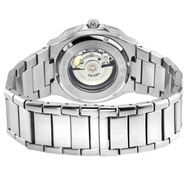 Reloj automático suizo para hombre GV2 18407B de la colección Potente. Caja de acero inoxidable 316L de 40 mm, esfera roja acolchada con estampado. Corona de empujar y tirar, fecha y fase lunar a las 6 en punto, indicador día/noche a las 10 en punto. Manecillas y marcadores de hora luminosos. Pulsera de acero inoxidable 316L con hebilla desplegable. Cristal de zafiro antirreflectante. Resistente al agua hasta 50 metros/5ATM. Automático suizo fabricado en Suiza, fecha y fase lunar, Sellita SW285-1A.