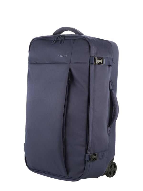 unisex koffer met ritssluiting. één open binnenzak. twee voorvakken met ritssluiting aan de buitenkant. ontbrekende schouderband. in polycarbonaat handvat. een binnencompartiment.  extern materiaal.  Binnenkant van gerecycled polyethyleentereftalaat. Afmetingen: 36x63x20 cm. Modeproduct