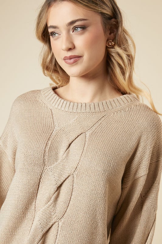 Centre Front Cable Design Crew Neck Jumper