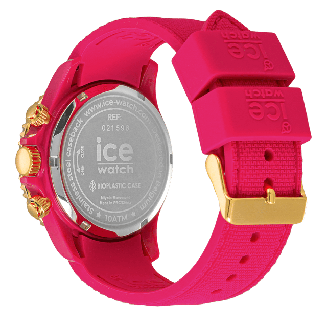 This Ice Watch Ice Chrono - Pink Chronograph Watch for Women is the perfect timepiece to wear or to gift. It's Pink 40 mm Round case combined with the comfortable Pink Silicone watch band will ensure you enjoy this stunning timepiece without any compromise. Operated by a high quality Quartz movement and water resistant to 10 bars, your watch will keep ticking. Still on this trendy and colorful trend, Ice-Watch offers the ICE chrono - Pink! Both feminine and sporty, this watch will perfectly adorn the wrists of active and trendy women, for all occasions in their daily life. This Chronograph watch has a calendar function: Date , Stop Watch , 24-hour Display and Luminous Hands High quality 19 cm length and 19 mm width Pink Silicone strap with a Buckle Case diameter: 40 mm,case thickness: 13 mm, case colour: Pink and dial colour: Pink