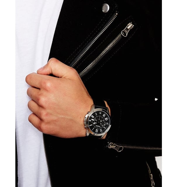Fossil grant chronograph online black leather watch
