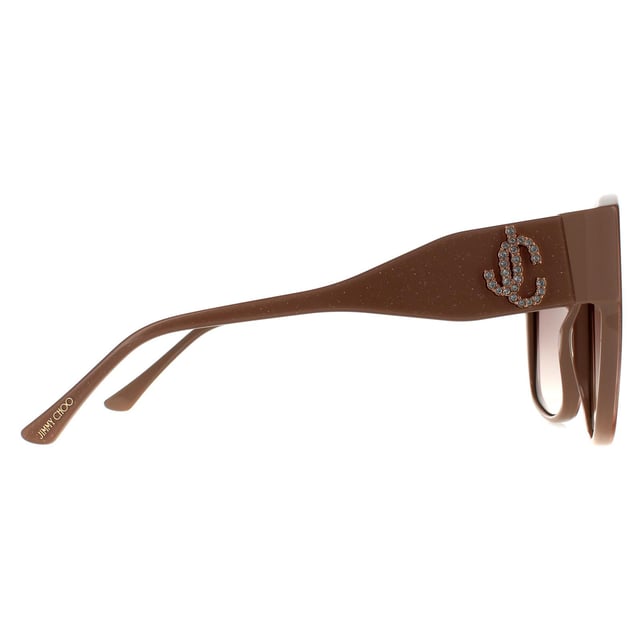 Jimmy Choo Square Womens Nude Glitter Brown Gradient 90041091 Jimmy Choo are a square style crafted from lightweight acetate. Rubber nose pads and gradient lenses provide all day comfort. A Jimmy Choo glitter logo is engraved into the temples for brand authenticity.