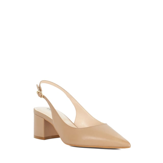 Dune Ladies Compelled - Pointed Toe Slingback Court Shoes Looking for a timeless, forever court? Compelled is the perfect versatile block-heel sandal that you will turn to, season after season. Featuring a classic pointed toe and a secure slingback fastening, they're perfect for parties, weddings and more.