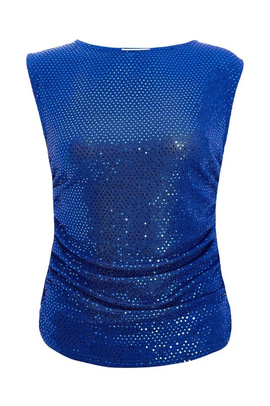 - Sequin finish - Round neckline - Ruched side - Vest style - Model height: 5'8" - Model wears uk 8 / us 4 / eur 36 - Always check the care wash label - Cool hand wash with mild detergent