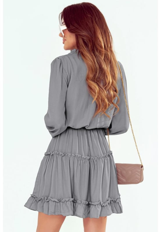 Stylish and feminine V Neck Long Sleeve Ruffle Tiered Mini Dress
  Flattering v-neckline
  Long sleeves for coverage
  Ruffle tiered design adds a playful and romantic element
  Suitable for both daytime and evening occasions
  Made with Quality materials
  Comfortable and stylish
  Perfect when paired with heels and statement accessories