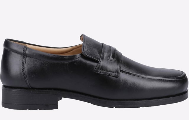Smart slip-on dress shoe in a formal loafer style crafted with a genuine leather upper and leather lining.  - Leather upper
 - Slip-On design
 - Cushioned footbed
 - Slight raised heel
 - PU Sole