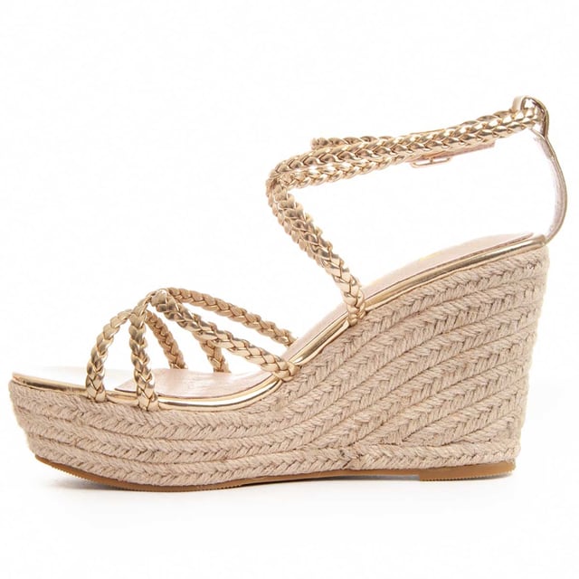 Women's esparto wedge sandal. Cushioned natural leather insole. Comfortable fit. Non-slip sole. Reinforced stitching. Manufactured by other brands for our brand. Approximate measurements: 12 cm wedge and 3 cm platform.