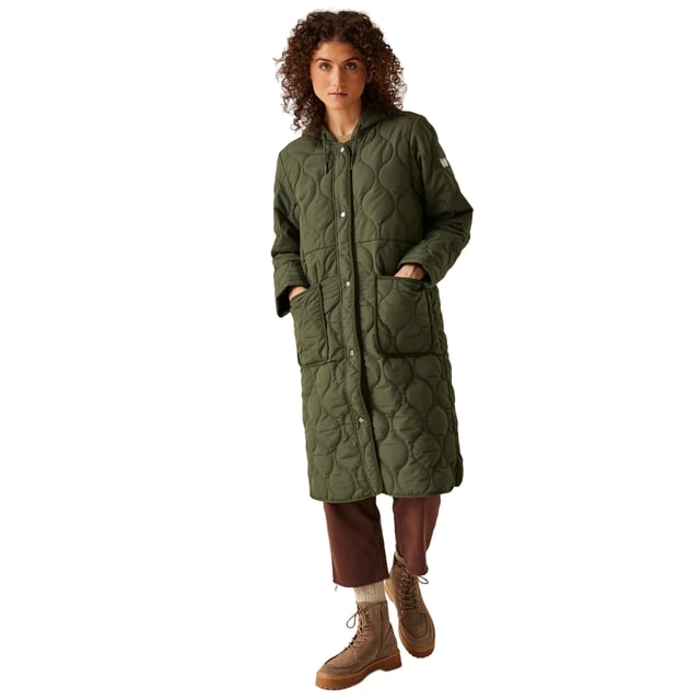 100% Polyester. Filling: Down-Touch, Warmloft. Fabric: Micro Poplin. Lining: Taffeta. Design: Plain, Quilted, Sleeve Patches. Fabric Technology: DWR Finish, Lightweight, Water Repellent. Neckline: Hooded. Sleeve-Type: Long-Sleeved. Hood Features: Drawcord, Grown On Hood. Length: Longline. Pockets: 2 Front Pockets. Fastening: Snap Closure, Stormflap. Sustainability: Made from Recycled Materials. 8 UK: 32 in. 10 UK: 34 in. 12 UK: 36 in. 14 UK: 38 in. 20 UK: 45 in. 22 UK: 48 in. 24 UK: 50 in. 26 UK: 52 in. 18 UK: 43 in. 16 UK: 40 in.
