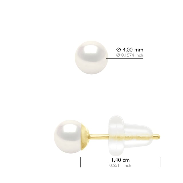 Earrings Yellow Gold 750 - Real Cultured Freshwater Pearls Round 4-5 mm - COLOR NATURAL PEARL WHITE - Butterfly Clasp SILICONE - Delivered with Certificate of Authenticity and International Guarantee - MADE IN FRANCE -