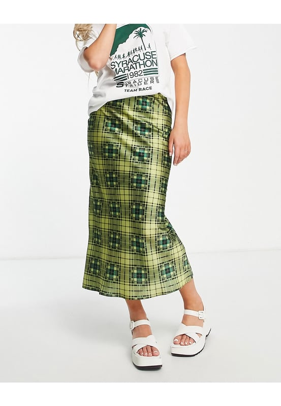 Topshop satin bias cut midi skirt green on sale