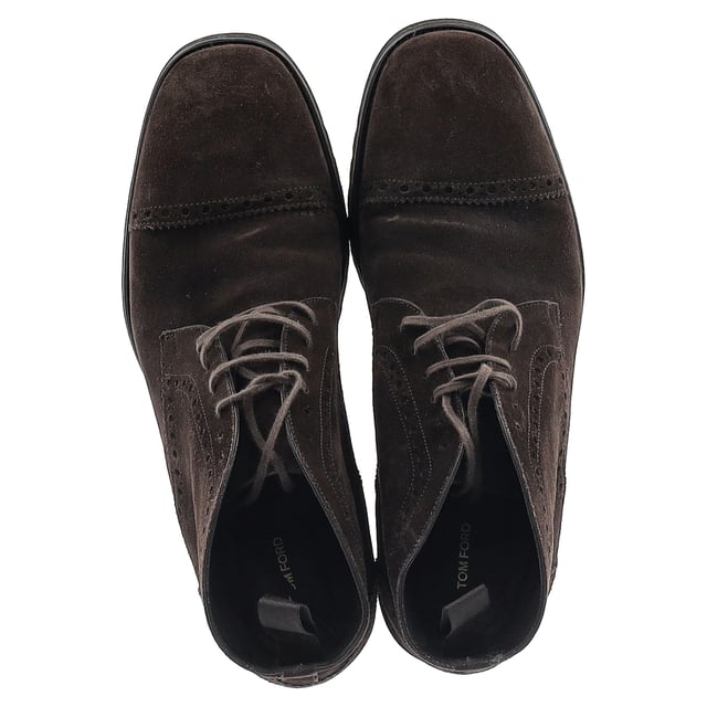Tom Ford Laser Cut Lacer-Up Chukka Boots in Brown Suede