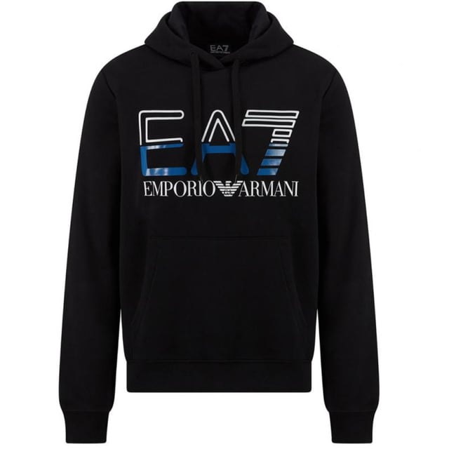 Sweat à Capuche Homme EA7 - Manches Avec Logo, Coton Noir, Coupe Droite Taille S