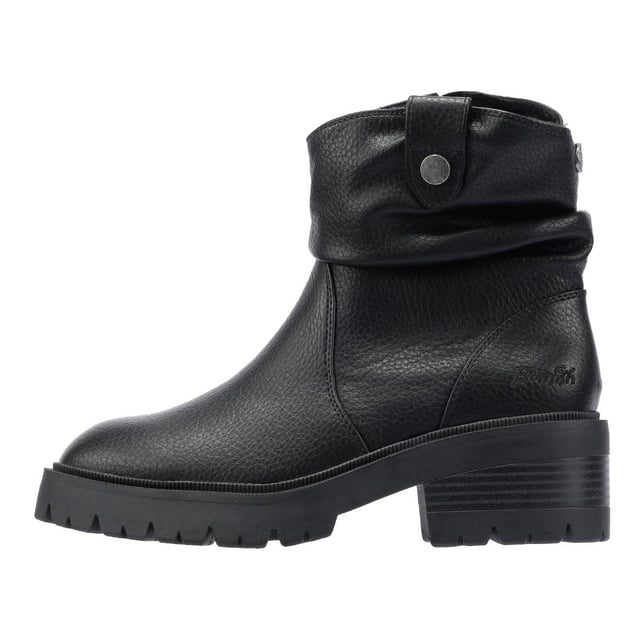 Step out in style with these western-inspired mid-calf boots, featuring a sleek faux-leather upper and convenient side zip fastening for effortless wear. Designed with a trendy lug platform sole and a 2-inch stacked heel. These chic and durable vegan boots offer the perfect combination of comfort and eco-friendly fashion.