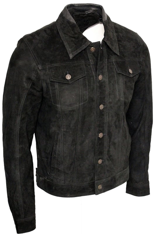 The stylish denim inspired shirt gets reinterpreted in the softest goat suede leather. This slim fit garment is your style statement, exuding a design that echoes 70's Americana. The jacket features press button fastening and adjustable waistband and cuffs for added comfort. This retro jacket will look great with your favourite jeans and a pair of