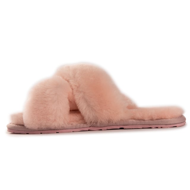Soft premium genuine Australian Sheepskin wool upper 
 Easy to slide on footwear used in any weather 
 Full premium sheepskin insole 
 Cross over style strap giving a great fit 
 Soft Rubber outsole &ndash; highly durable and lightweight 
 Stylish, Fluffy and cosy all at the same time 
 100% brand new and high quality, comes in a branded box, suitable for gifting
