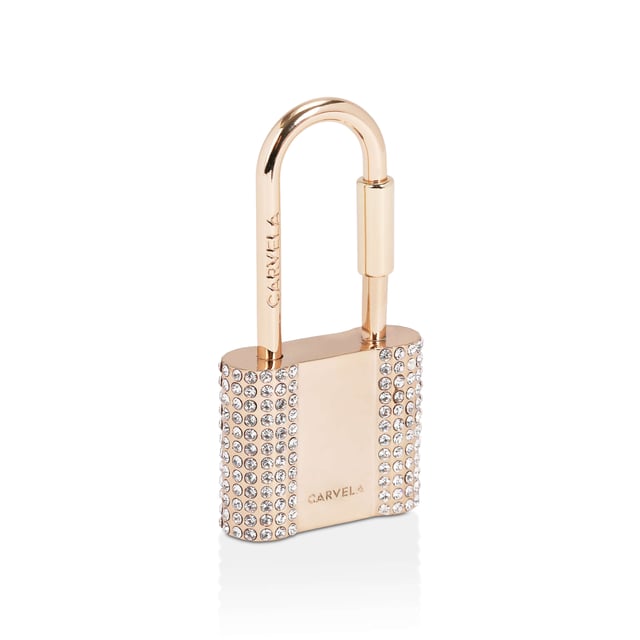 The Padlock Keyring can be hung around any bag handle. There are crystal embellishments. Dimensions: 7.5cm (H), 3cm (W).