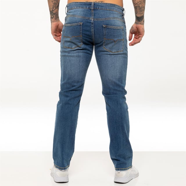 Kruze Mens Straight Leg Regular Fit Stretch Jeans With Two Front, Two Back and Single Coin Pocket. Comfortable Stretch Jeans Ideal for Casual and Work Wear.