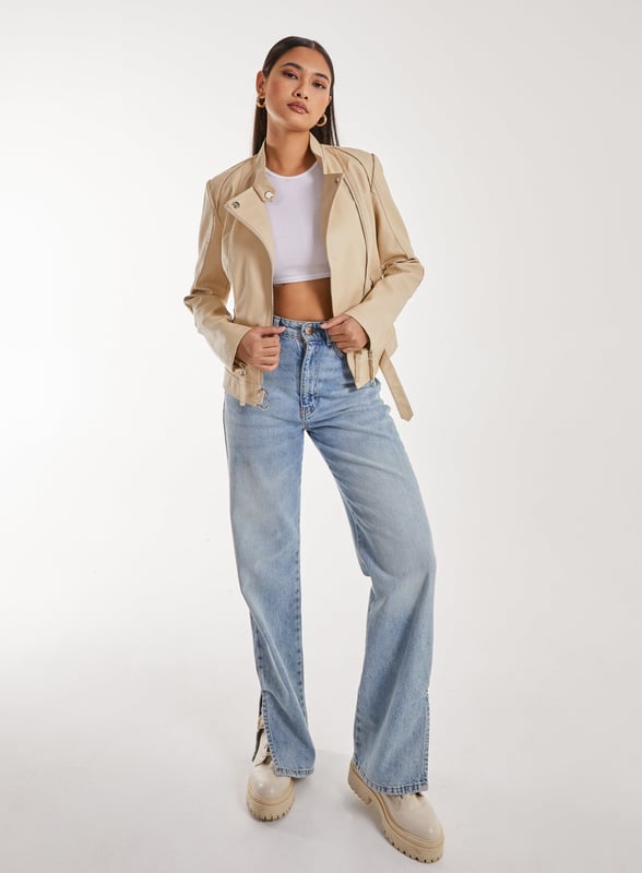 Featuring a stone faux leather material and buckle detailing. Team this PU Biker Jacket with your existing wardrobe pieces for an everyday look we love.