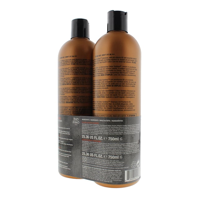 Tigi Bed Head Colour Goddess Electric Hair Colour Duo Pack Shampoo & Conditioner enhances your hair with vibrancy and shine. The oil infused formula deliver strength, hydration and radiance to dry coloured hair