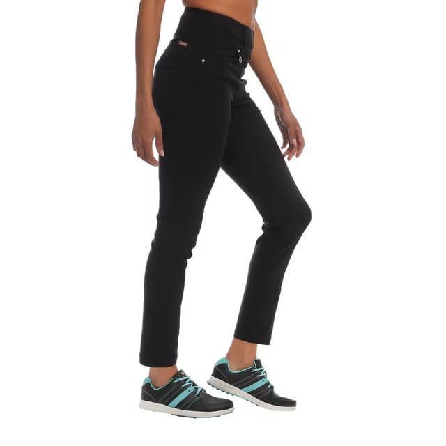 90% Polyester, 10% Elastane. Fabric: 2 Way Stretch, Soft Touch. Design: Plain. Fabric Technology: Breathable, Lightweight, Moisture Wicking, Quick Dry. Belt Loops, Unrestricted Movement. Pockets: 2 Front Pockets, 2 Back Pockets, Welted. Waistline: Elasticated. Fit: Straight Leg. Hem: Split.