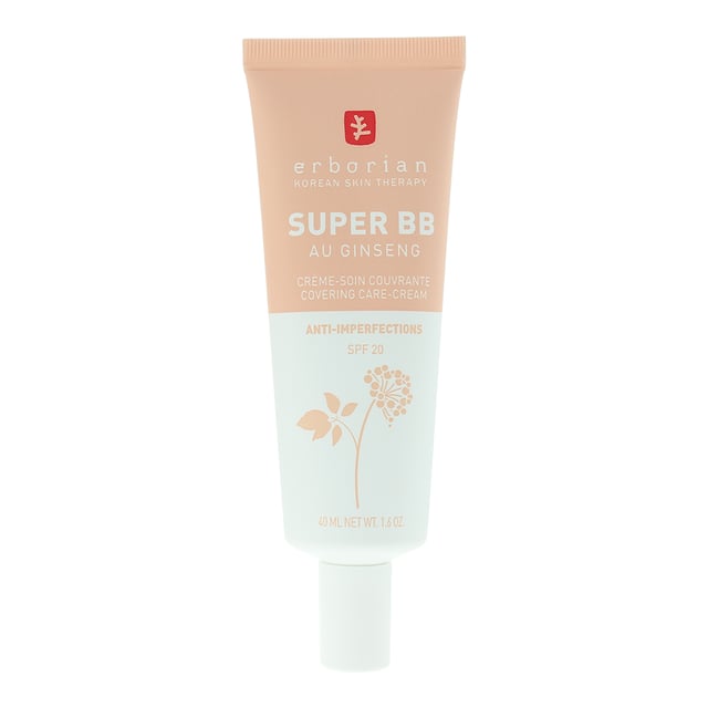 Erborian Super BB Anti Imperfections Covering Cream is enriched with white ginseng and fermented ginseng flower to revitalize and soothe the skin and Niacinamide to help brighten and even out skin tone, while SPF 20 provides essential sun protection. This lightweight formula offers breathable coverage, conceals blemishes, redness and dark spots, leaving your skin nourished, looking smooth, healthy, and glowing.