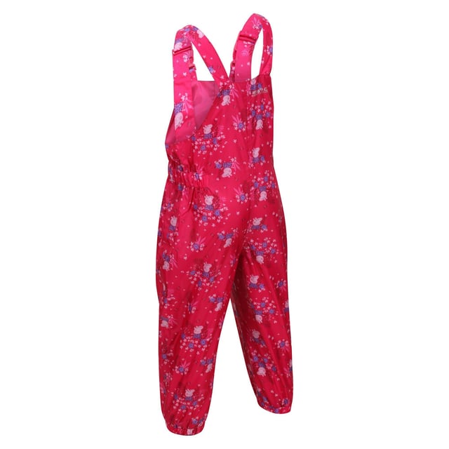 Regatta Kinder/Kids Muddy Puddle Peppa Pig Gebloemde tuinbroek (Roze Fusie) 100% Polyester. Stof: Isoliet. Ontwerp: Bloemen, Logo. Personages: Peppa Pig. Zakken: 1 Voorzak. Waistline: Elastiek. Manchet: Elastiek. Zoom: Elastisch. Mouwtype: Mouwloos. Halslijn: Vierkante Hals. Overal Print, Reflecterende Trim. Stoftechnologie: Ademend, Duurzaam, Lichtgewicht, Waterdicht. Sluiting: Gesp riem, Pull-On. 100% Officieel Gelicentieerd.