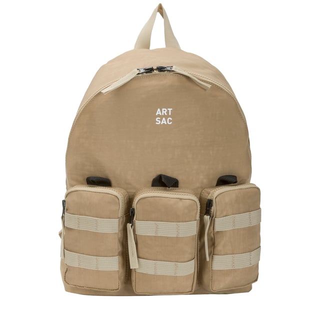 Our medium-sized backpack made in our Contore nylon fabric. This lightweight backpack has plenty of internal space as well as a unique triple-pocket design and internal laptop sleeve (fits 13 inch Macbook Pro). It's stylish design is discreet and adaptable enough to style with any outfit. The perfect bag for your every day commute or casual day-trip. Features: , Water Resistant Contore nylon fabric, 13 inch padded laptop sleeve, Zip top opening to main compartment, Triple front zip pocket with webbing loops, Internal zip pocket for smaller valuables, 2 Internal mobile phone slip pockets - Fits normal and plus size smart phones, 3 Internal pen slip pockets, ARTSAC seal of approval rubberised patch logo, Ergonomic contoured back panel, Adjustable padded backpack straps, Top grab handle, Medium model Style Ref: 52001 SAND