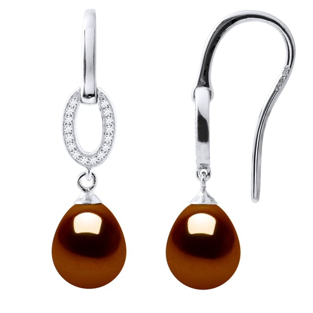 Earrings Hook Genuine Cultured Pearls Freshwater 8-9mm Pears - Quality AAAA + - COLORI CHOCOLATE - Oxides and Zirconium -System Hooks-allergenic - Jewelry 925 Thousandth - 2-year warranty against any manufacturing defect - Supplied in their box with a certificate of Authenticity and an International Warranty - All our jewels are made in France.