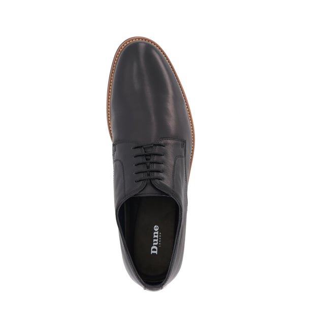 Dune Mens STANLEYYY Smart Lace-Up Shoes Stanleyyy Refresh your sartorial edit with Stanleyyy. Crafted from the finest material, this round-toed silhouette features a five-eyelet system and is detailed with tonal stitch details and a wooden veneer sole, enhanced with a contrast-stitch trim.