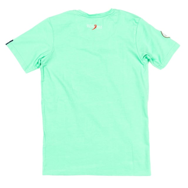 T-shirt. 
 Green color. 
 Round neck with ribbed finish. 
 Brand stamped on the front and sleeves. 
 comfortable and stretchy fabric. 
 Seams views tone. 

 Composition: 
 - 100% cotton. 

 Washing instructions: 
 - Wash up to 30C. 
 - Iron at medium temperature, max. 110C. 
 - You can not use dryer. 
 - Do not bleach. 
 - Not allowed dry cleaning. 


 Composition: 100% Cotton
 Care:
Wash maximum at 30ºC.
 - Iron at medium temperature, max. 110ºC.
 - It is not allowed to use a dryer.
 - Do not use bleach.
 - Does not support dry cleaning.