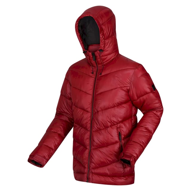 Material: Polyamide. Fabric: Cire Finish. Filling: Feather-Free. Design: Badge, Logo. Fabric Technology: DWR Finish. Heavyweight, Insulated, Padded, Secure Fit. Cuff: Adjustable. Neckline: Hooded, Padded Collar. Sleeve-Type: Long-Sleeved. Hood Features: Drawcord, Grown On Hood. Pockets: 2 Side Pockets, Zip. Fastening: Full Zip. Hem: Adjustable, Shockcord Hem. Denier: 20D. Made from Recycled Materials.