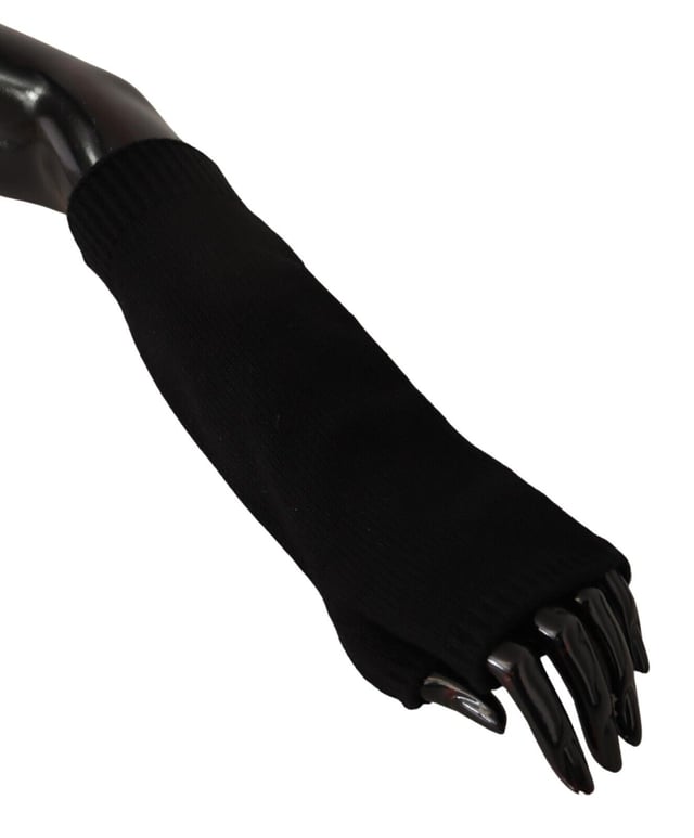 Black fingerless elbow deals length gloves