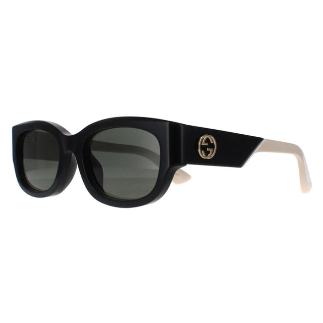 Gucci Square Womens Black with Ivory Grey GG1667SK  Sunglasses feature a refined square shape that adds a touch of vintage allure, these sunglasses embody sophisticated charm while maintaining contemporary appeal. The GG1667SK is adorned with the signature double-G logo on the temples, reinforcing Gucciâ€™s reputation for luxury and attention to detail. The high quality lenses offer excellent UV protection, ensuring comfort and eye safety without compromising style.