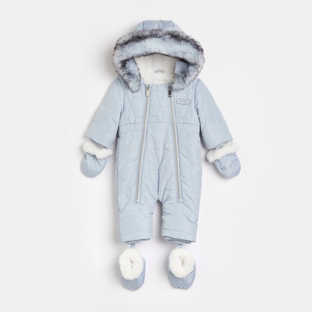 River Island Baby Boys Set Blue Hooded Snowsuit with Booties