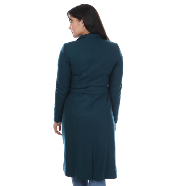 Womens Ted Baker Rose Wool Wrap Coat in Teal- In any weather  the ROSE coat will level up your wardrobe. Made from wool  it's cut in Ted Baker's signature wrap style  and completed with elevated details such as the high neck collar and metallic tipping on the belt.- Wool coat- Wrap front- Magnetic collar- Long sleeves- Midi length- Belted- Button fastening- Shell: 77% Wool  18% Polyamide  5% Cashmere.  Body Lining: 50% Viscose  50% Acetate.  Sleeve lining: 100% Polyester.  Do not wash; may be dry cleaned.- Ref: 249306TEALBLUE