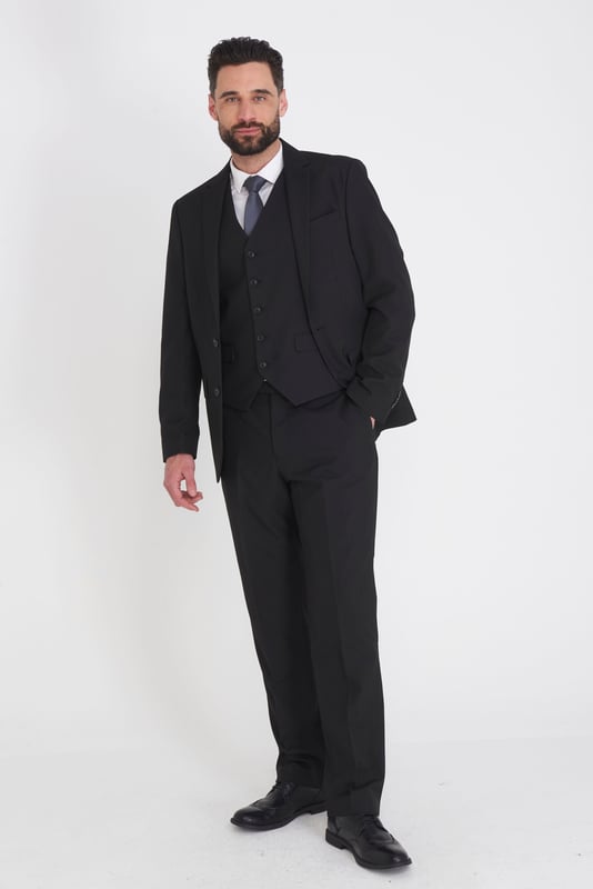 Carter & Jones Black Big & Tall Three Piece Tailored Fit Suit