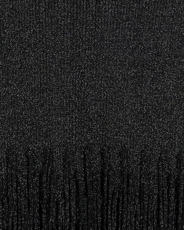 Ribbed fabric, Fringe detail, Crew neckline, Long sleeves