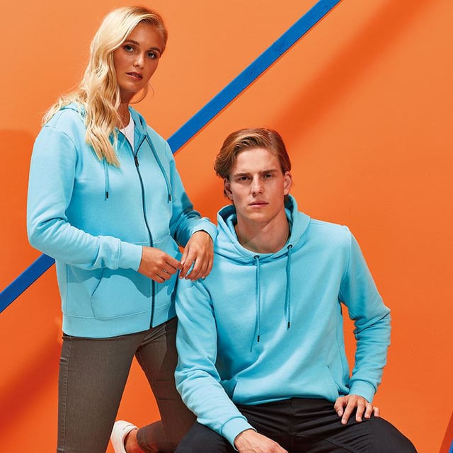 Fabric: 80% organic cotton, 20% polyester. Classic fit hooded sweatshirt. Drawstring cord on hood. Made with organic cotton. Brushed fleece inner. Machine washable. Washing Instructions: Domestic wash at 40c.