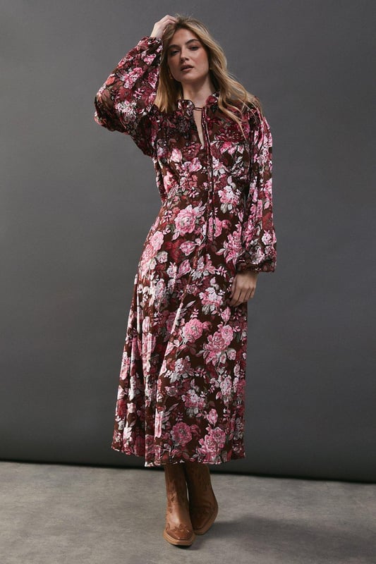 chinese dress ladies Burgundy Floral Maxi Dress main image 1