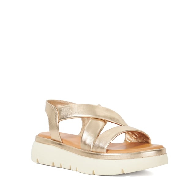 Slide into our effortlessly stylish Lounge sandals. The leather straps cross over the front of the foot, and we love the directional look of the trend-led tractor sole. Complete with a square toe the contrasting leather sole is ultra-smooth and features our bespoke Dune London logo, making this style a covetable choice for any woman's summer sandal collection.