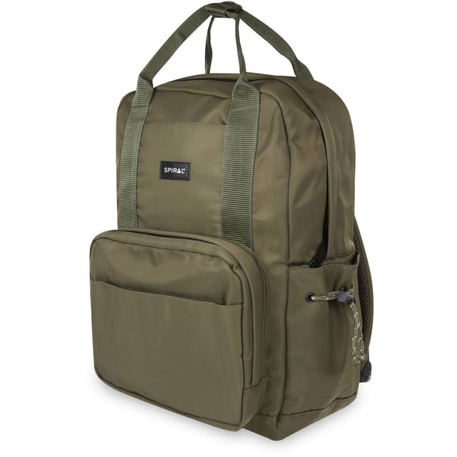 This Spiral Cali Backpack Is A Sleek And Contemporary Addition To Your Day Out. Crafted From Khaki Green Nylon With White Signature Branding And Intricate Details For A Stylish Look, This Hardwearing And Practical Backpack Is A Perfect Companion For Both Men And Women.