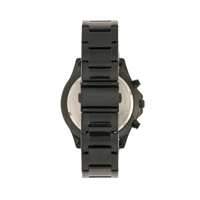 Brushed Alloy Case; Precision Japanese Quartz Movement; Non-Glare Scratch-Resistant Mineral Crystal; Logo-Engraved Stainless Steel Caseback; Polished Alloy Bracelet; Logo-Engraved Stainless Steel Fold-Over Push-Button Deployment Clasp; Luminous Hands; Luminous Markers; Day Sub-Dial; Date Sub-Dial; 24-Hour Sub-Dial; 46mm Case Diameter; 5ATM Water Resistance;