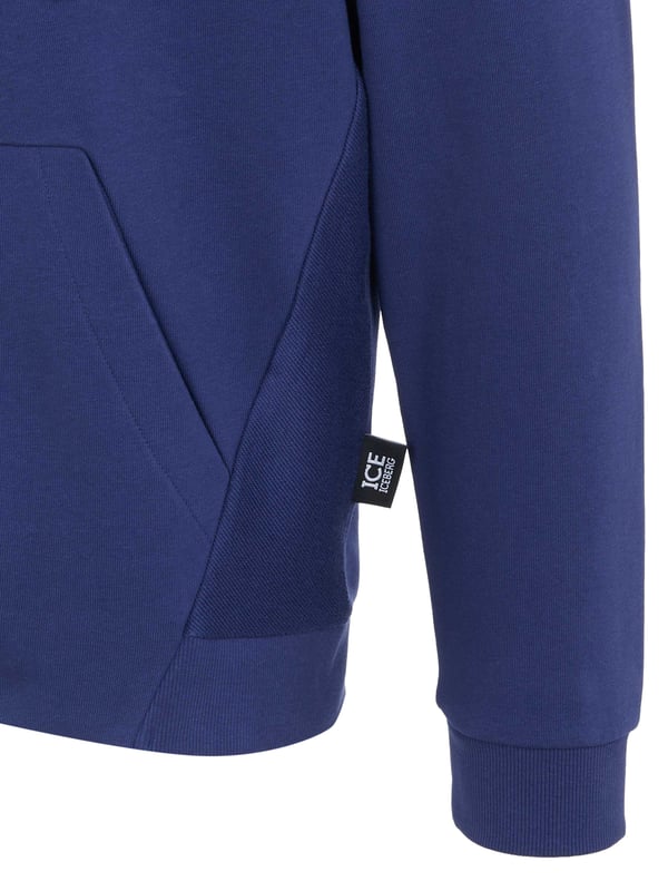 80% Cotton, 20% Polyester; Iceberg pullover;  Model: S1M-E04163416677;  High quality manufactured;  Soft cotton blend;  Hood with drawstring and drawstring;  Zipper;  Two front pockets;  Elastic hem;  Iceberg logo details