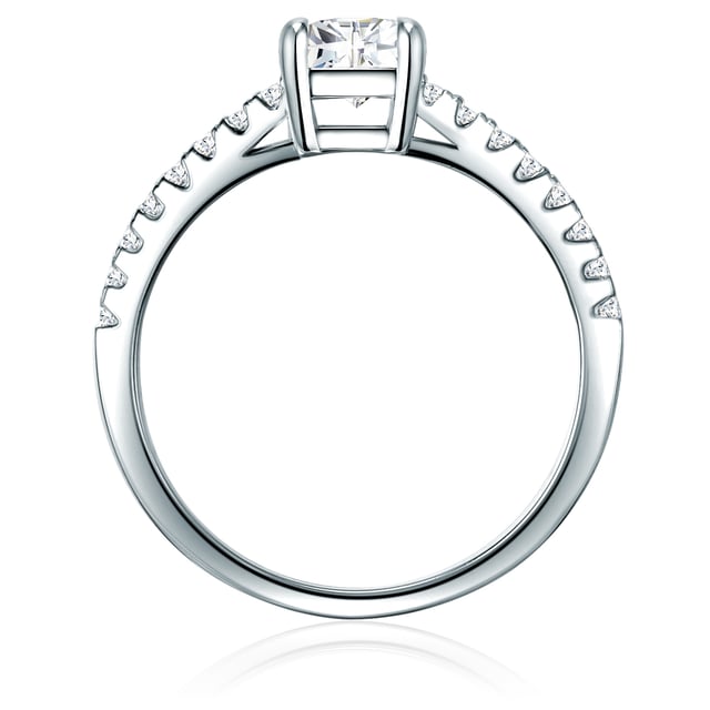 Are you looking for an exquisite engagement ring? This solitaire ring of the 1934 manufactory is a guarantee for an enthusiastic "yes" of her loved ones! An opulent, angular zirconia-solitary in brilliant cut becomes an incomparably sparkling eycatcher. Luxurious extra is the ring rail in the memoire ring design, which is half-coated with zirconia stones. Rhoding protects the ring made of high -glossly polished 925er protected from starting. A glamorous accessory that is not only an affordable alternative to expensive diamond rings, but is also often worn after the wedding!